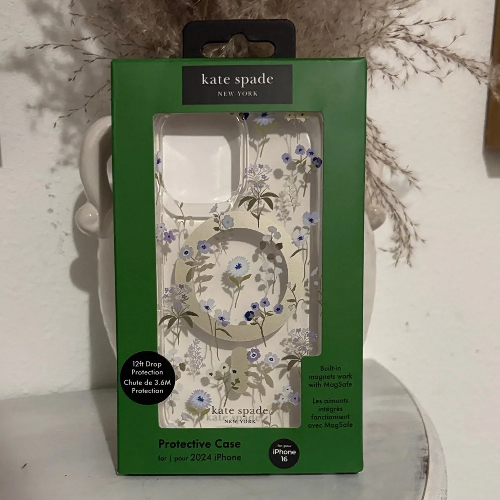 kate spade Floral Clear iPhone 16 Case with Blue and Green Flowers